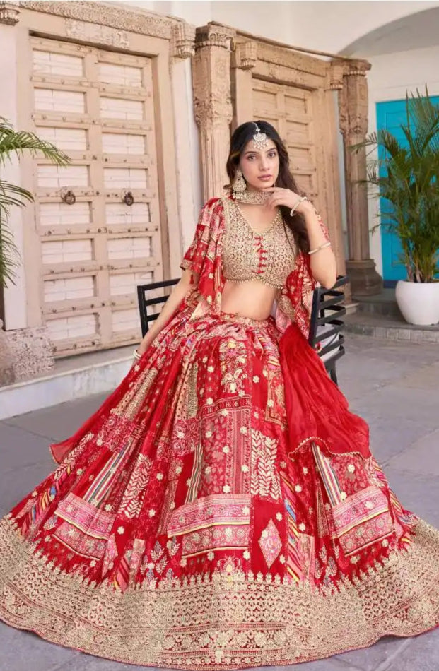 Zeel Queen Chinnon Silk Rad Color Designer Lehenga Choli Wholesale 2025