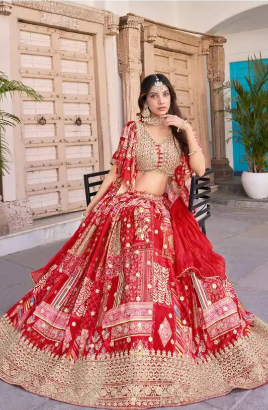 Zeel Queen Chinnon Silk Rad Color Designer Lehenga Choli Wholesale 2025