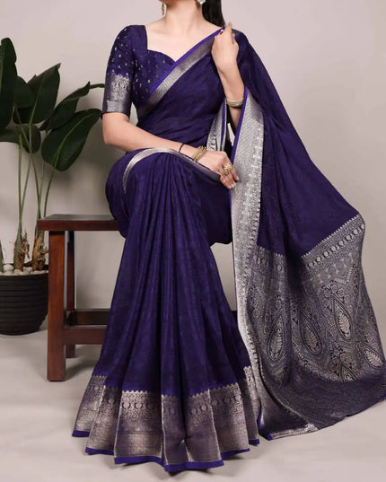 WMN 7902 Chinon Weaving Work Saree Collection  Steelblue