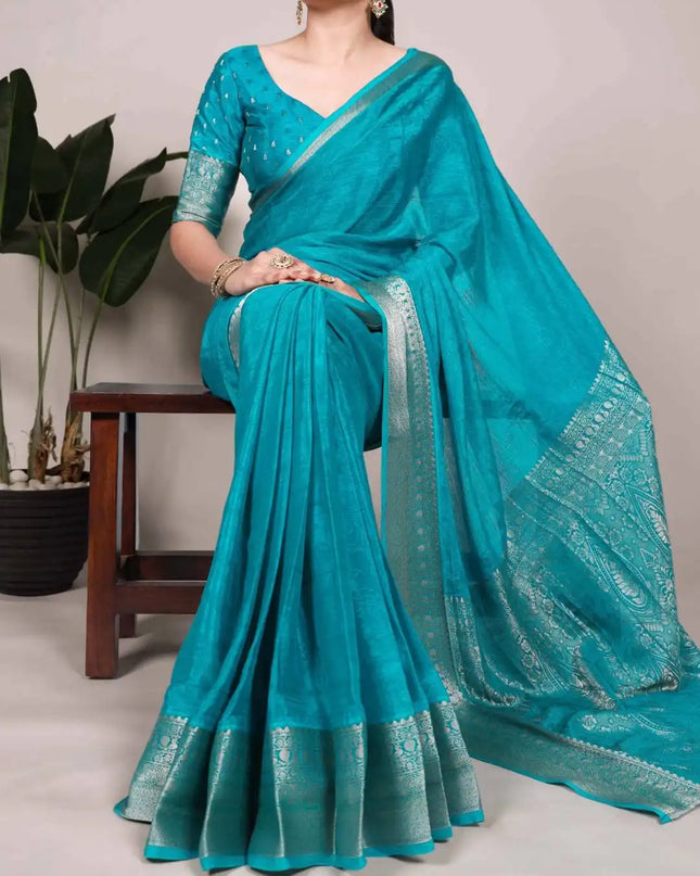 WMN 7902 Chinon Weaving Work Saree Collection Turquoise