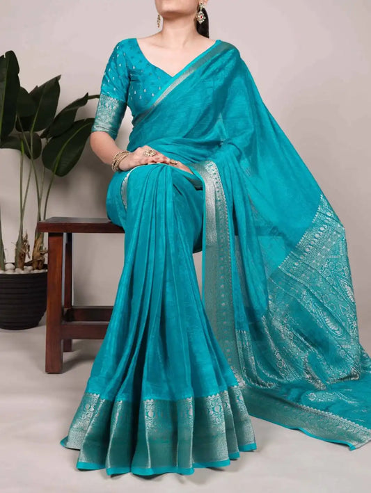 WMN 7902 Chinon Weaving Work Saree Collection Turquoise