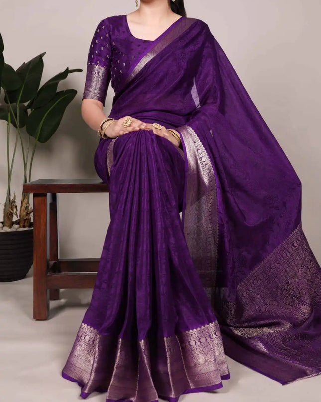WMN 7902 Chinon Weaving Work Saree Collection Eggplant