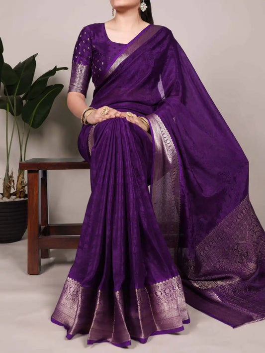WMN 7902 Chinon Weaving Work Saree Collection Eggplant