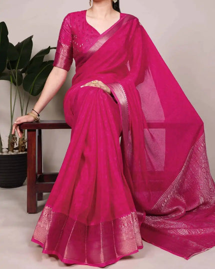 WMN 7902 Chinon Weaving Work Saree Collection Ruby
