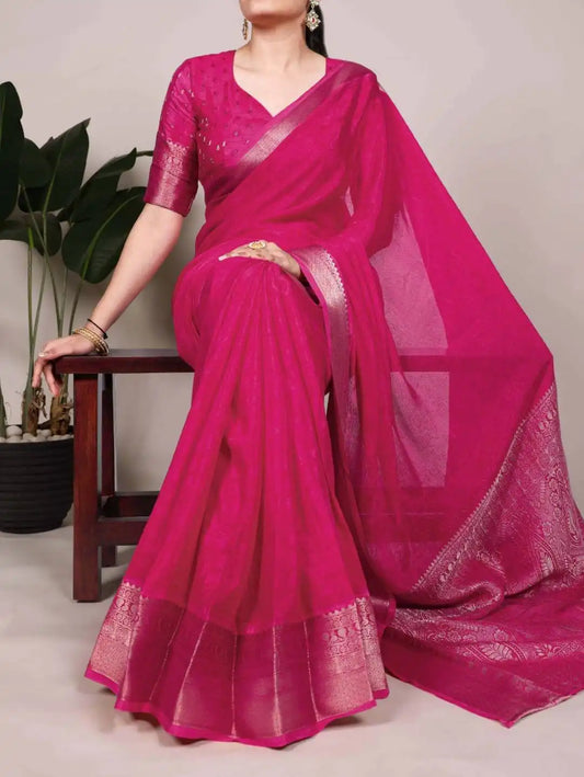 WMN 7902 Chinon Weaving Work Saree Collection Ruby