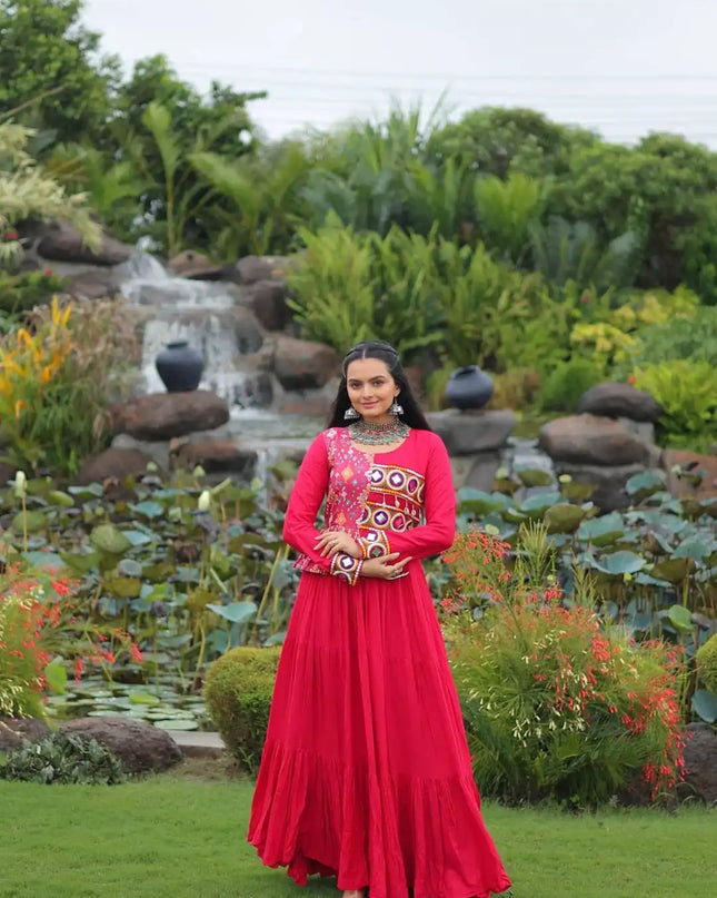 Mohini 9257 Red Color Reyon Gamthi Work Navratri Gown Collection 2025