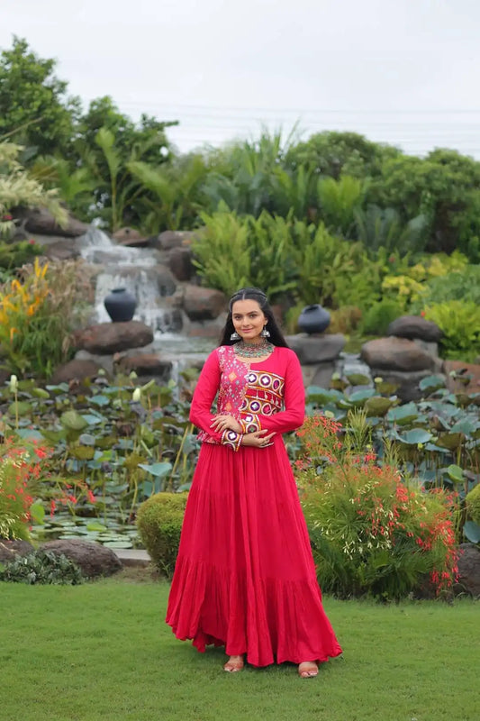 Mohini 9257 Red Color Reyon Gamthi Work Navratri Gown Collection 2025