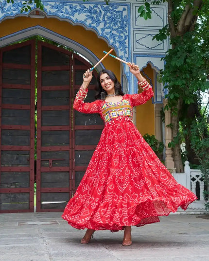 Moni 1195 Pink Color Bandhani Printed Gown Navratri Collections 2025