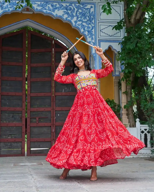 Moni 1195 Pink Color Bandhani Printed Gown Navratri Collections 2025