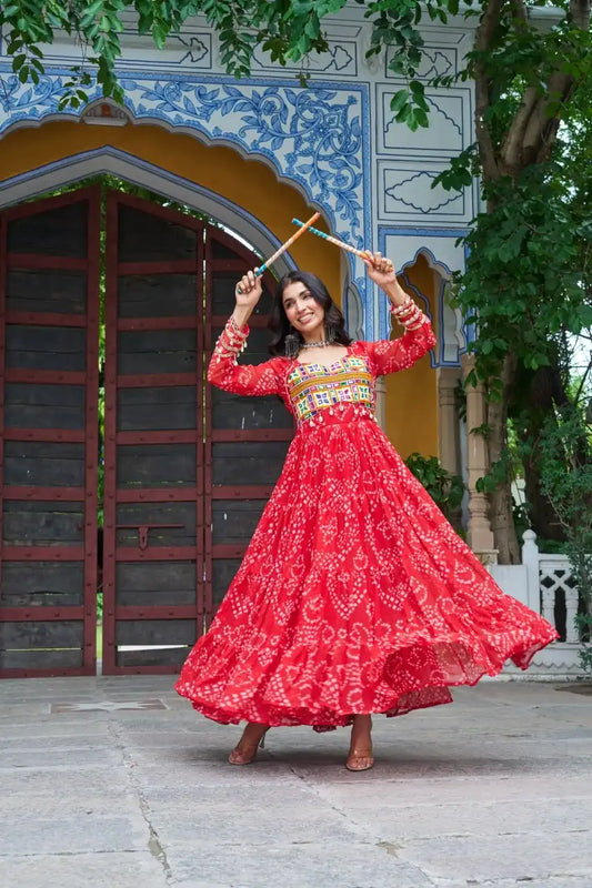 Moni 1195 Pink Color Bandhani Printed Gown Navratri Collections 2025