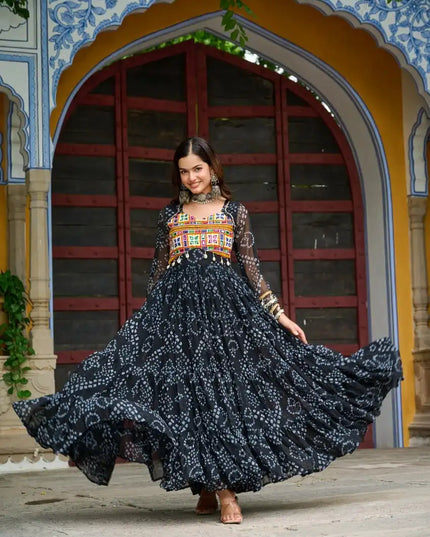 Moni 1195 Black Color Bandhani Printed Gown Navratri Collections 2025