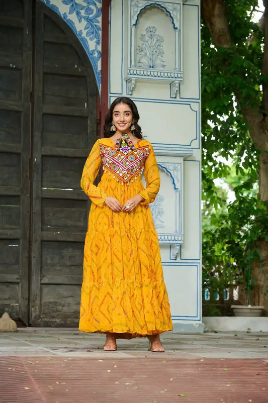 Moni 1194 Yellow Color Navratri Gown Collections 2025