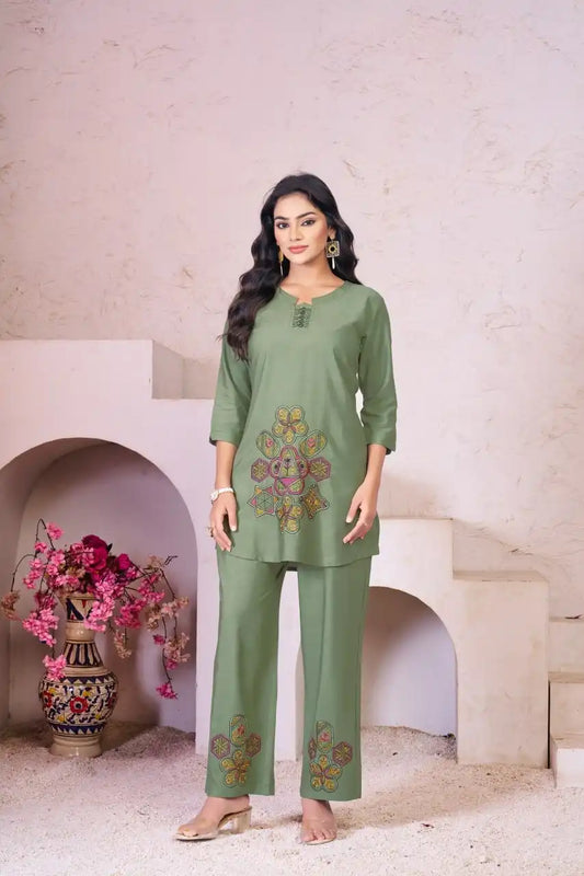 Lila Vol 19 Rayon Cotton Co Ord Set With Embroidery Work