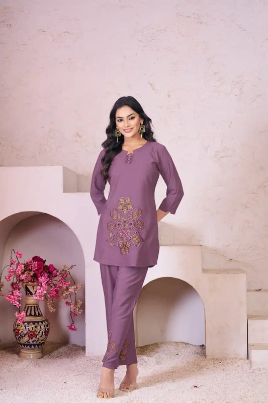 Lila Vol 19 Rayon Cotton Co Ord Set With Embroidery Thread Work 2025