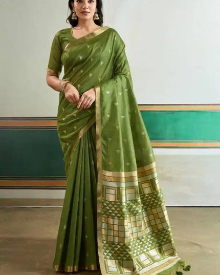 Rajtex Kanoi Ikkat Handloom Waving Silk Saree Online Yellowgreen