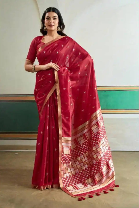 Rajtex Kanoi Ikkat Handloom Waving Silk Saree Online Maroon