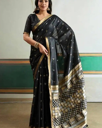 Rajtex Kanoi Ikkat Handloom Waving Silk Saree Online Black