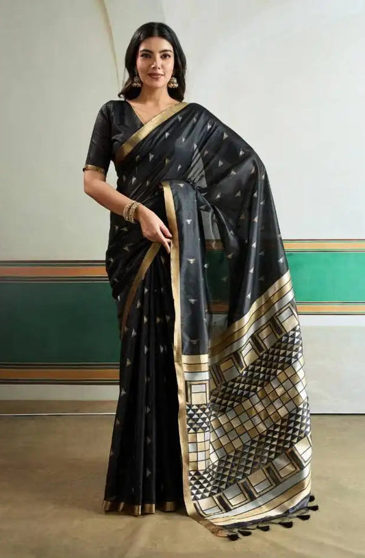 Rajtex Kanoi Ikkat Handloom Waving Silk Saree Online Black