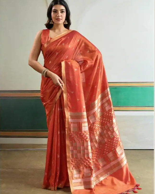 Rajtex Kanoi Ikkat Handloom Waving Silk Saree Online  Salmon