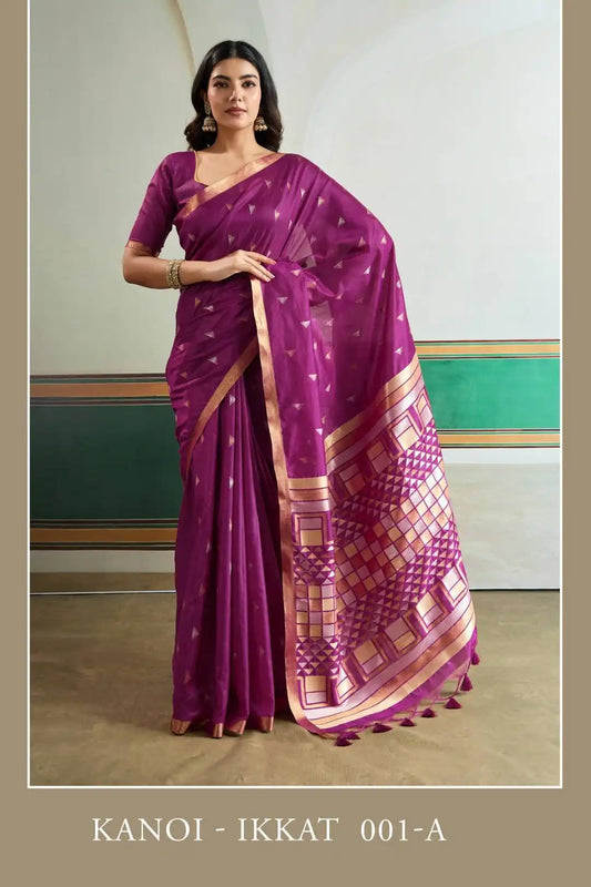 Rajtex Kanoi Ikkat Handloom Waving Silk Saree Online Redviolet