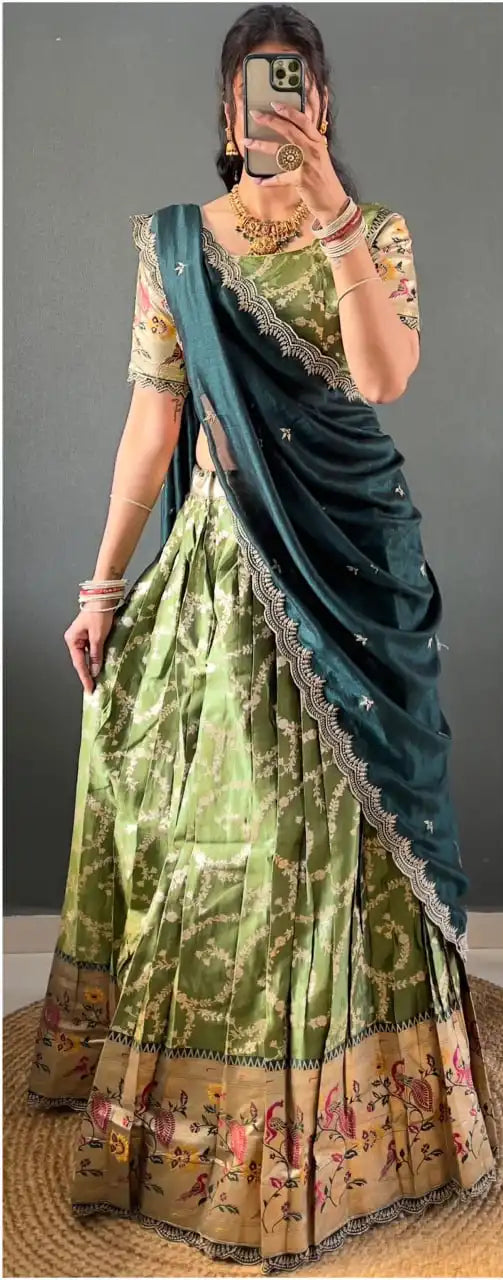 Vally 48 Tissue Cotton Silk South Style Lehenga Choli Onam Online