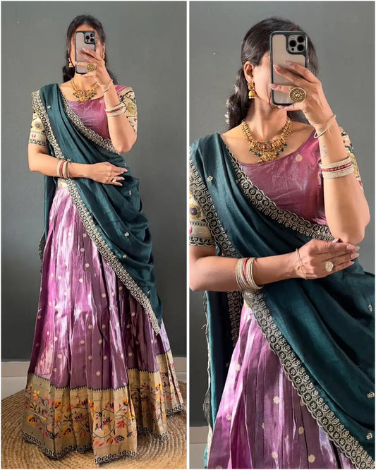 Vally 48 Festive Wear Tissue Cotton Silk South Style Lehenga Choli Onam Collection