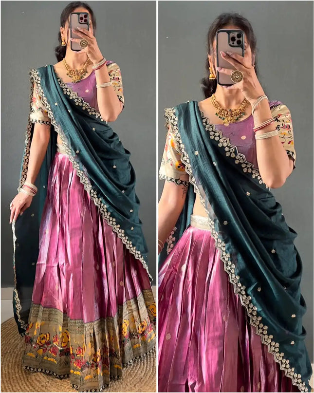 Vally 48 Tissue Cotton Silk South Style Lehenga Choli Onam 2025