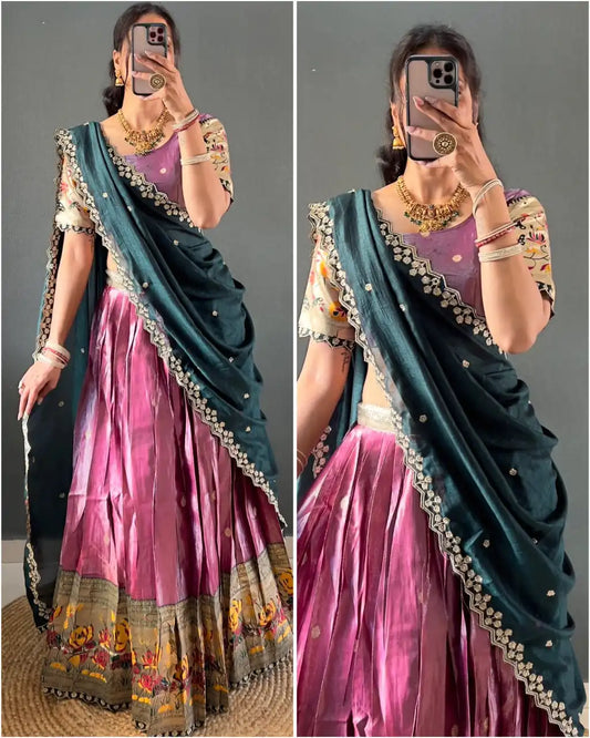 Vally 48 Tissue Cotton Silk South Style Lehenga Choli Onam 2025