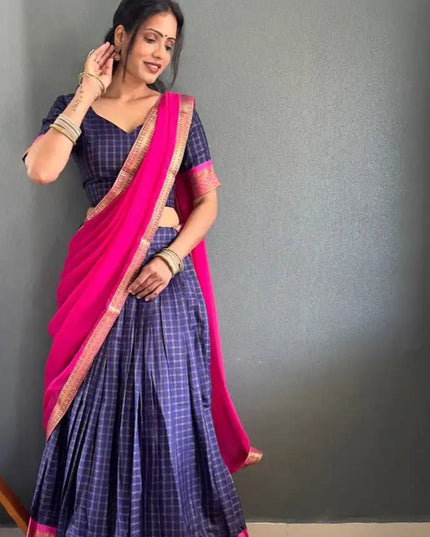 Vally Vol 46 Blue Color Cotton Silk Lehenga Choli Onam Festival Collection