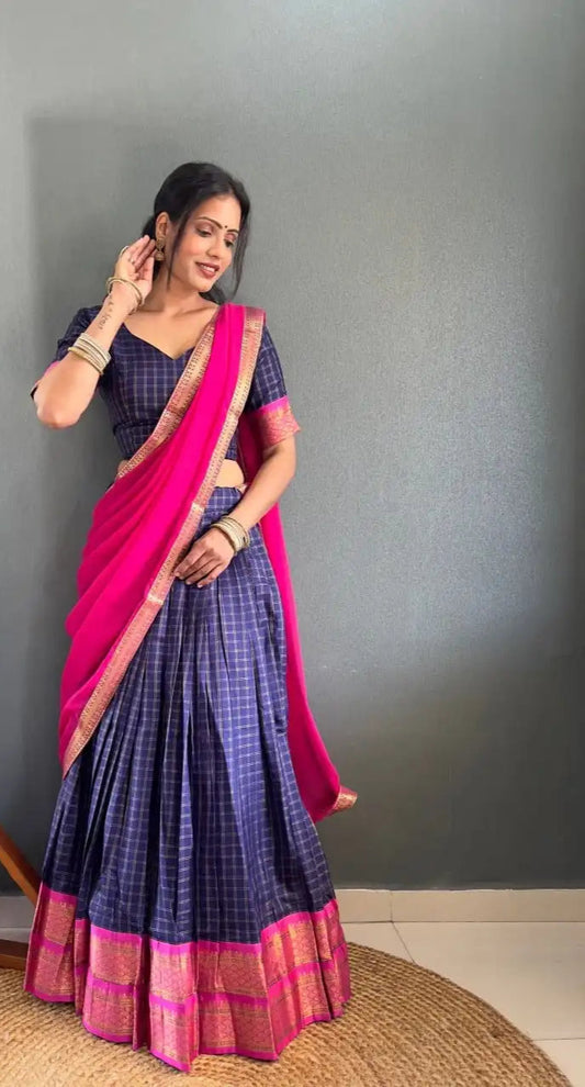 Vally Vol 46 Blue Color Cotton Silk Lehenga Choli Onam Festival Collection