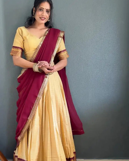 Vally Vol 46 Yellow Cotton Silk Lehenga Choli Onam Festival Collection