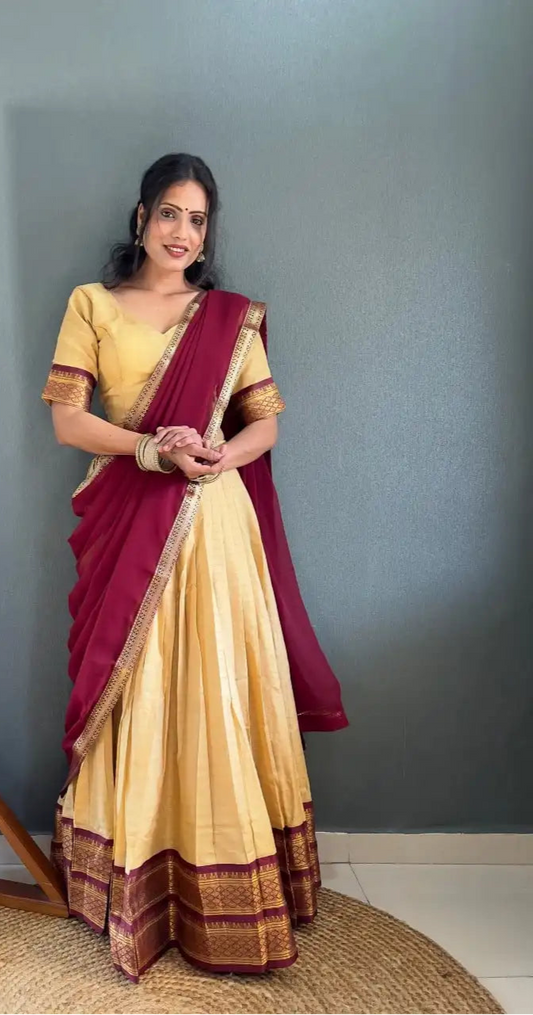 Vally Vol 46 Yellow Cotton Silk Lehenga Choli Onam Festival Collection
