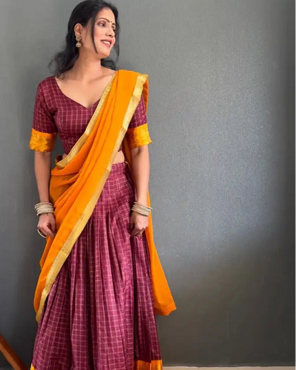 Vally Vol 46 Maroon Color Cotton Silk Lehenga Choli Onam Festival Collection