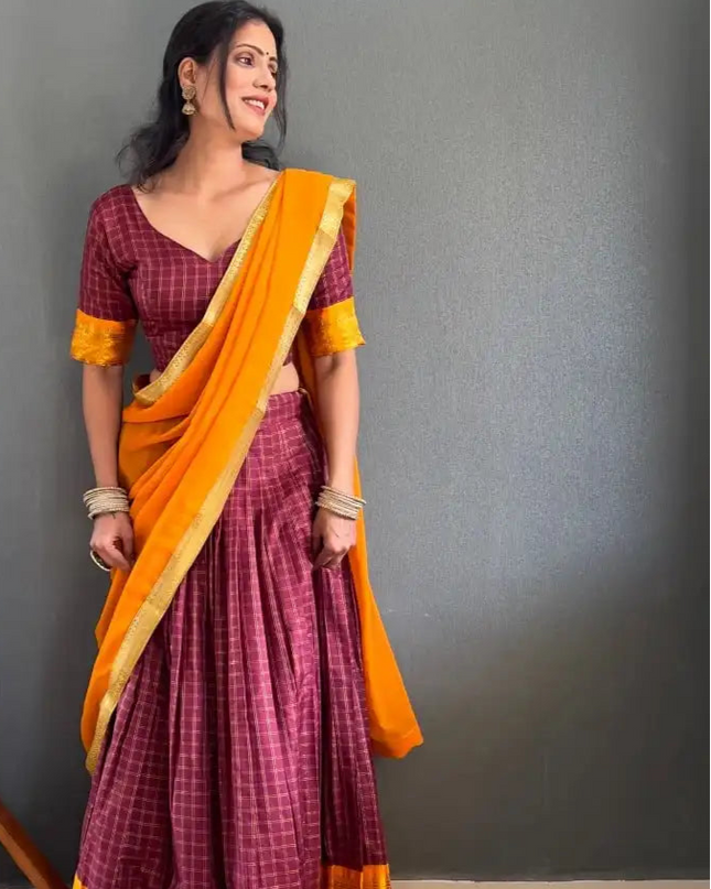 Vally Vol 46 Maroon Color Cotton Silk Lehenga Choli Onam Festival Collection