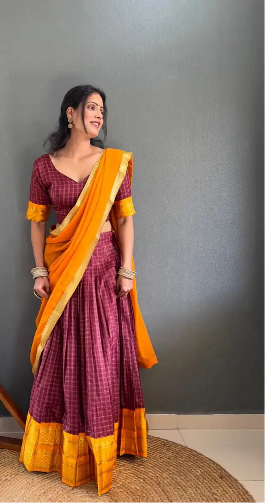 Vally Vol 46 Maroon Color Cotton Silk Lehenga Choli Onam Festival Collection