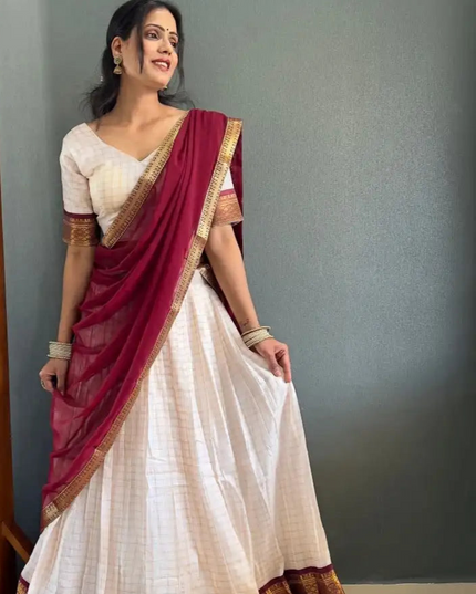 Vally Vol 46 White Color Cotton Silk Lehenga Choli Onam Festival Collection