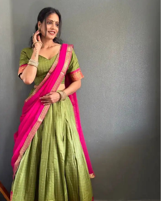 Vally Vol 46 Green Color Cotton Silk Lehenga Choli Onam Festival Collection