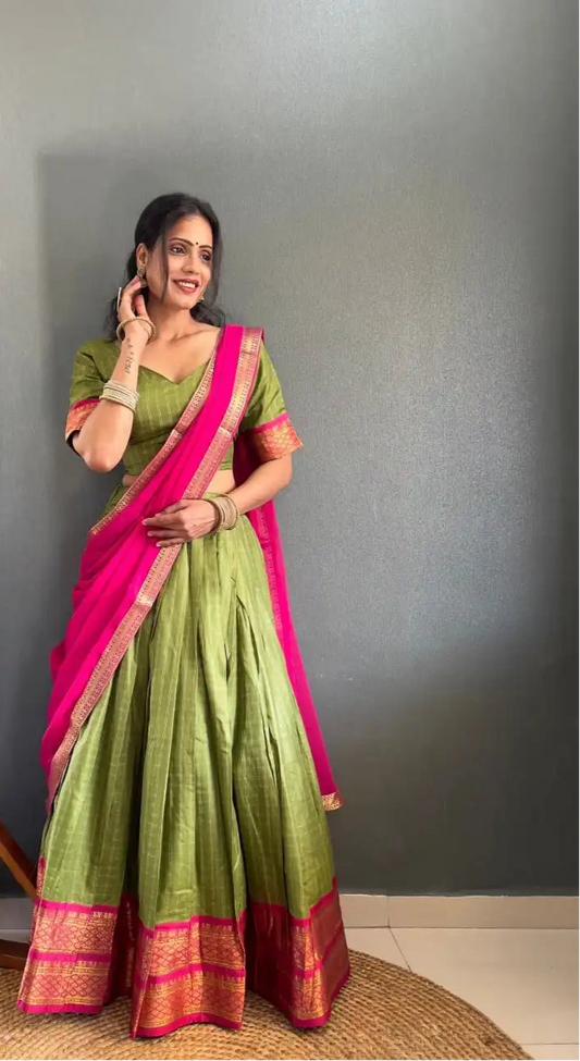 Vally Vol 46 Green Color Cotton Silk Lehenga Choli Onam Festival Collection