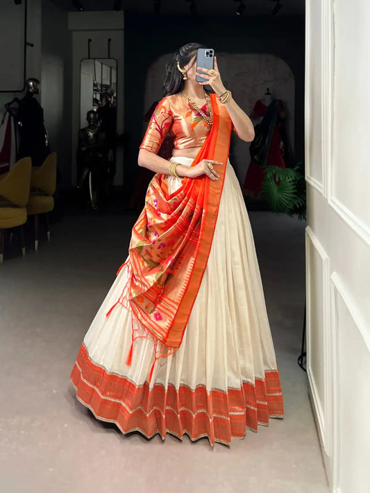 WMN 2007 White Color Vichitra Silk Paithani Lehenga Choli Wholesale