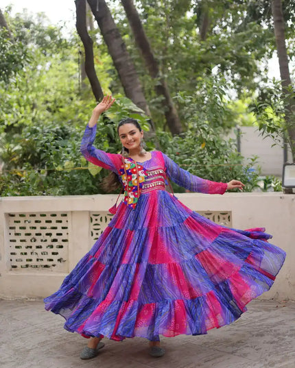 Mohini 9263 Multi Color Leheriya Bandhej Gown Navratri Collection