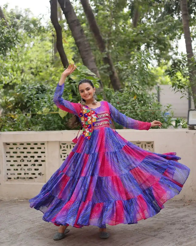 Mohini 9263 Multi Color Leheriya Bandhej Gown Navratri Collection