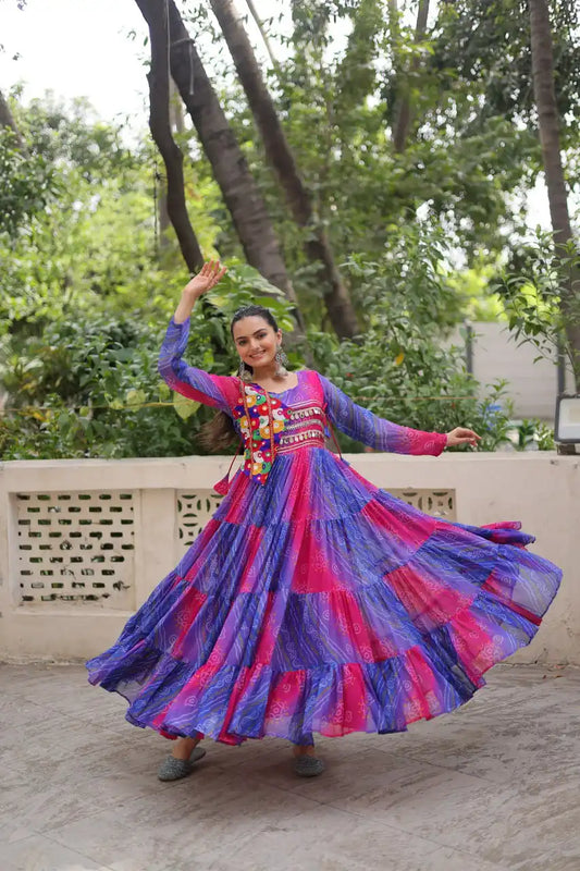 Mohini 9263 Multi Color Leheriya Bandhej Gown Navratri Collection