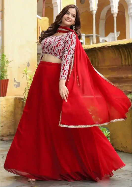 Zeel Vol 15050 Red Georgette Party Wear Lehenga Choli Collection