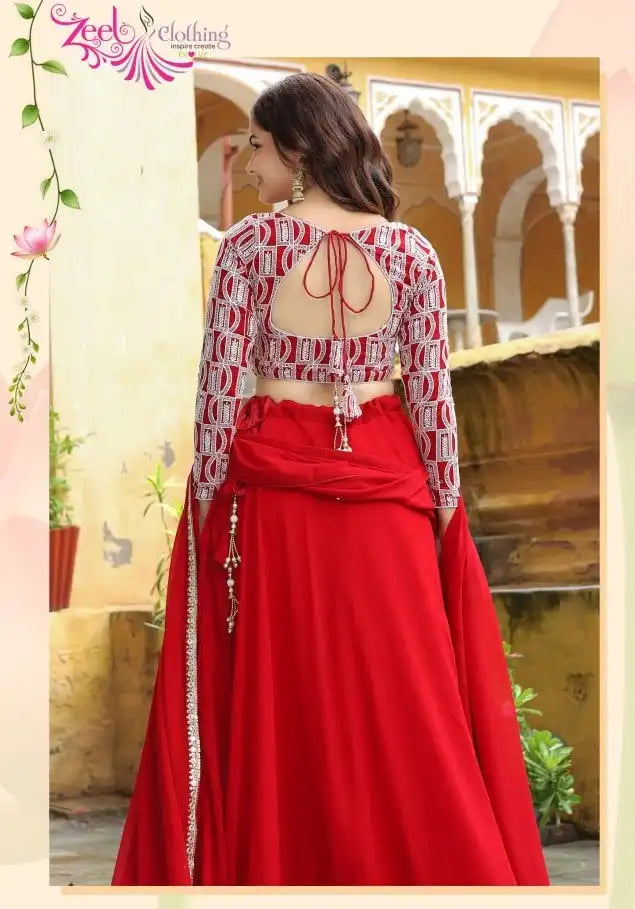 Zeel Vol 15050 Red Georgette Party Wear Lehenga Choli Collection