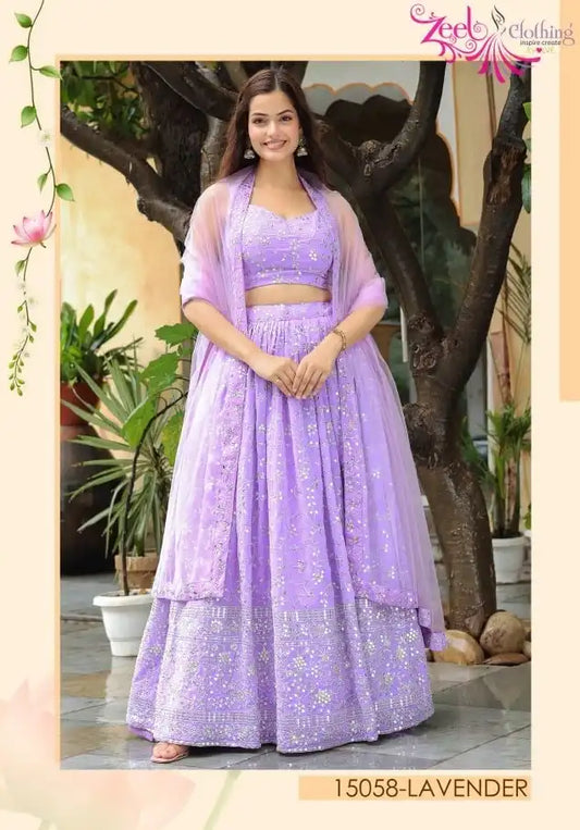 Zeel Vol 15058 Lavender Georgette Lehenga Choli With Embroidery Work