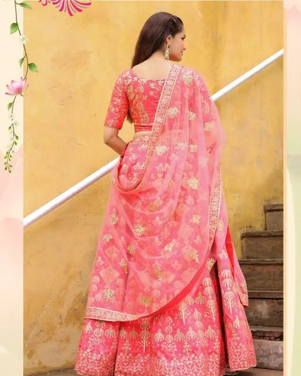 Zeel Vol 17055 Peach Slub Silk Lehenga Choli With Embroidery Work