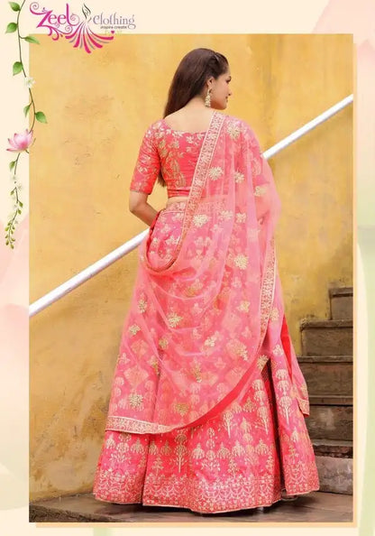 Zeel Vol 17055 Peach Slub Silk Lehenga Choli With Embroidery Work