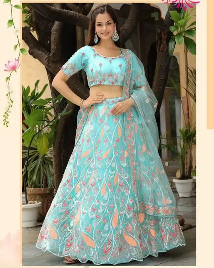 Zeel Vol 16012 Sky Blue Soft Net Wedding Lehenga Choli Collection