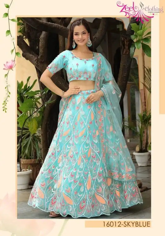 Zeel Vol 16012 Sky Blue Soft Net Wedding Lehenga Choli Collection