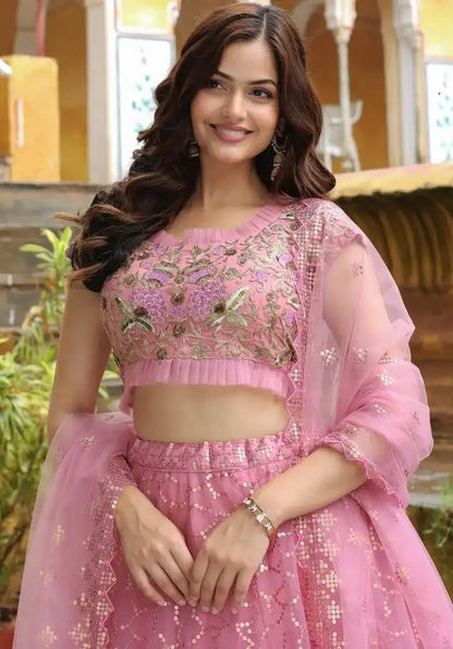 Zeel Vol 17313 Pink Soft Net Wedding Lehenga Choli